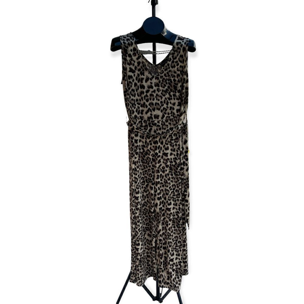 Attitudes Black Tan Brown Cheetah Print Pant Jumpsuit Size PXL